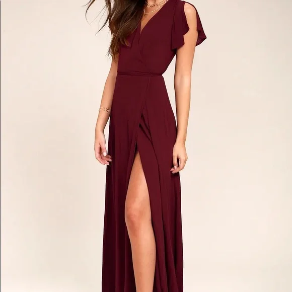 Lulus | Dresses | Heart Of Marigold Burgundy Wrap Maxi Dress | Poshmark
